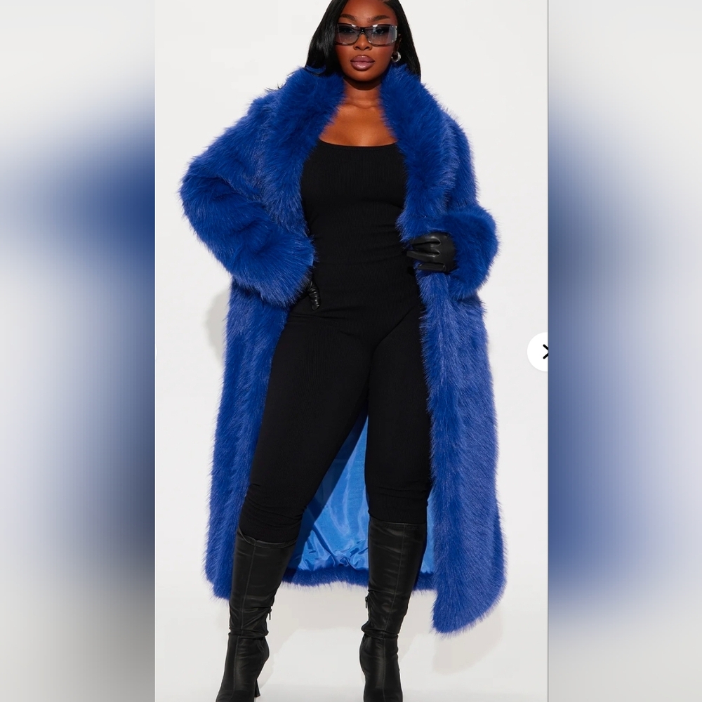 Vibrant Blue Faux Fur Coat Sz M